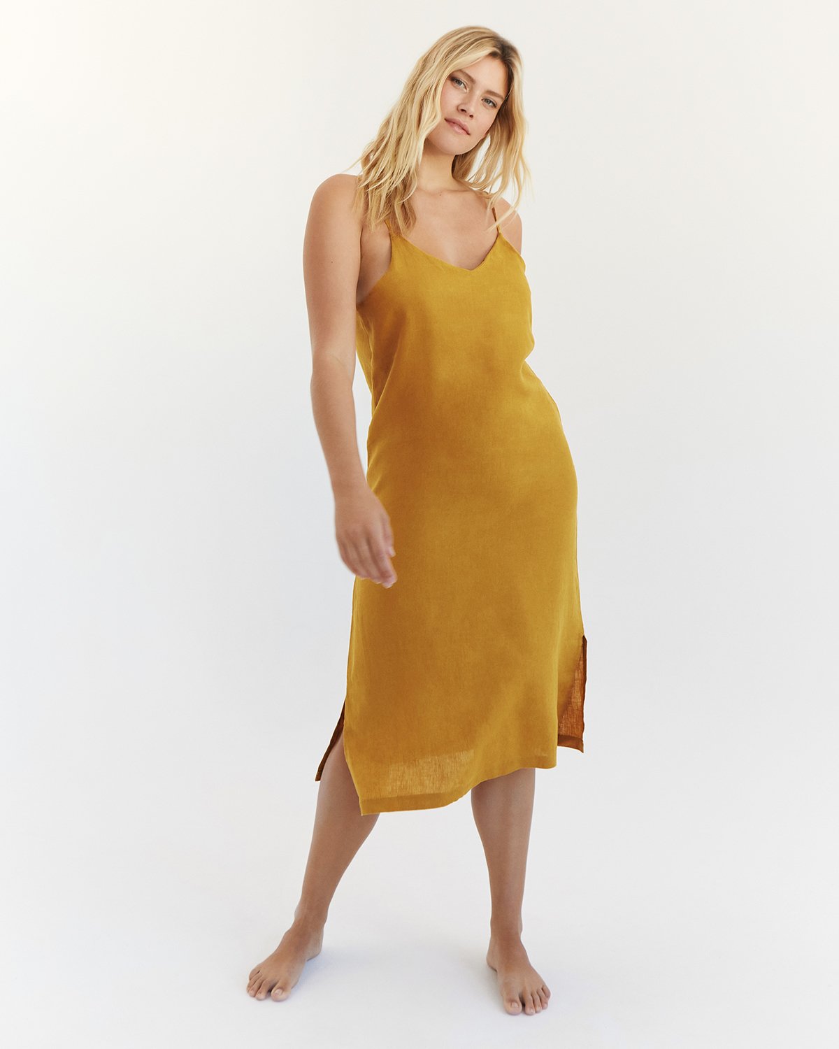 Turmeric 100% French Flax Linen Midi Dress - Image 5