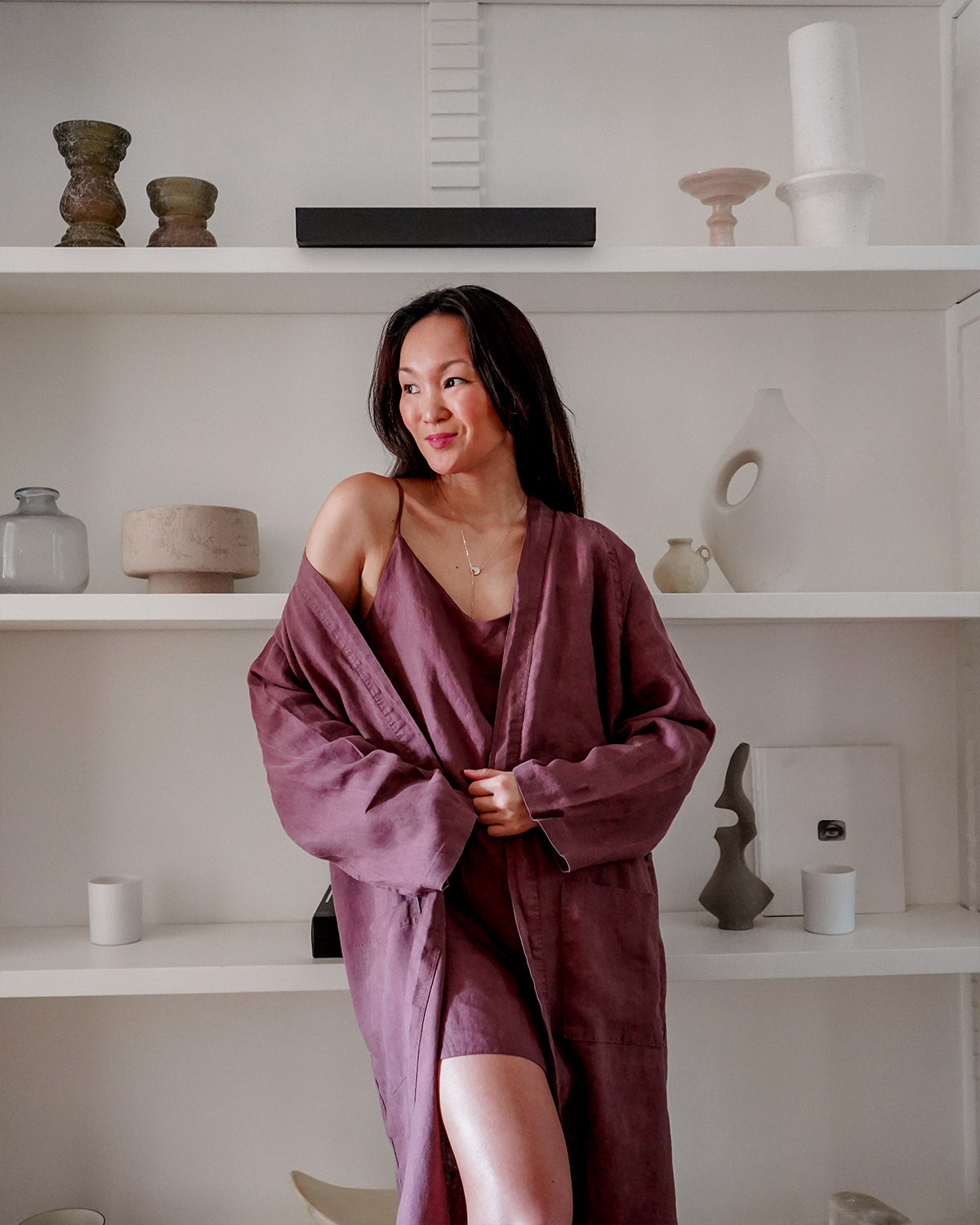 Cacao 100% French Flax Linen Classic Robe - Image 4