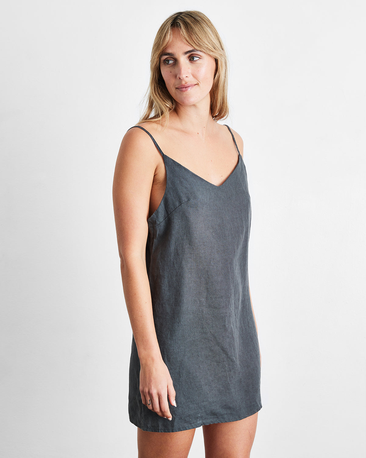 Charcoal 100% French Flax Linen Slip