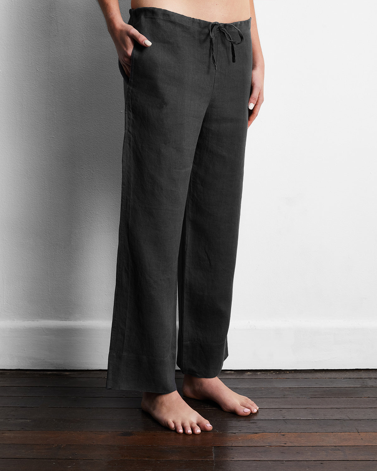 Charcoal 100% French Flax Linen Pants - Image 2