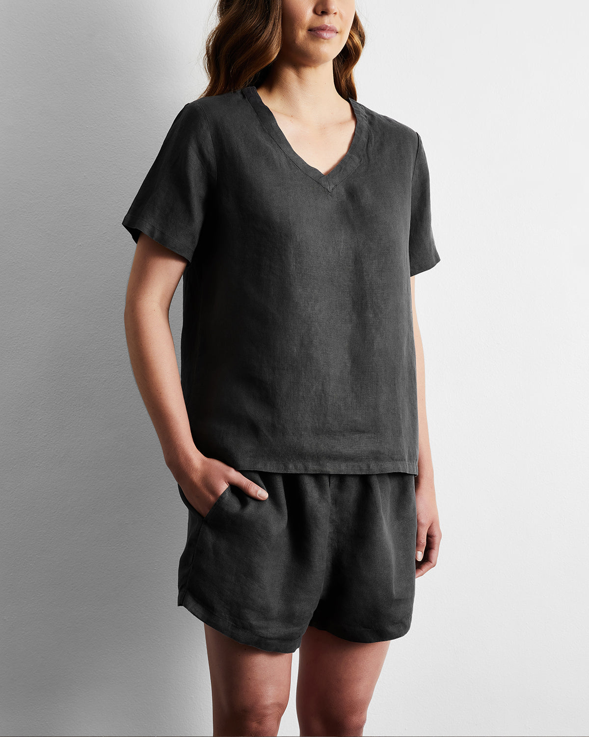 Charcoal 100% French Flax Linen T-Shirt - Image 2