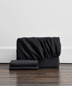 Charcoal 100% French Flax Linen Fitted Sheet Set