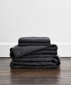 Charcoal 100% French Flax Linen Quilt Set