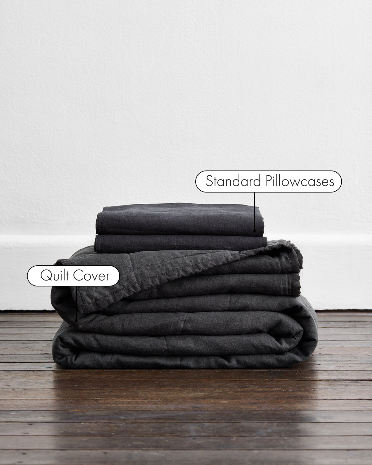 Charcoal 100% French Flax Linen Quilt Set - Image 2