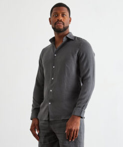 Charcoal 100% French Flax Linen Men's Long Sleeve Shirt