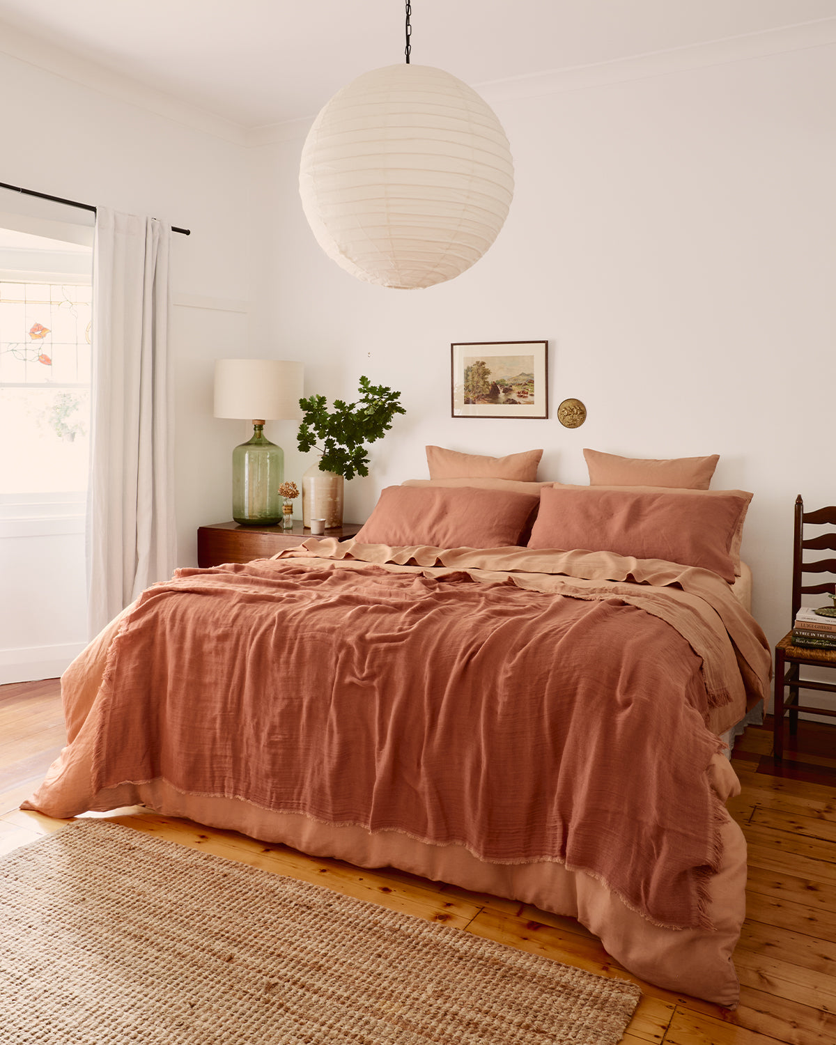 Terracotta & Hazelnut 100% French Flax Linen Muslin Throw - Image 3