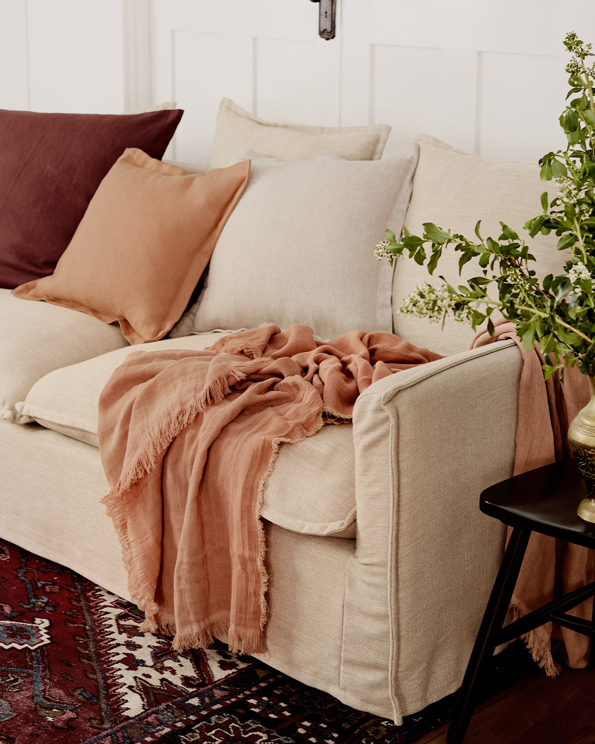 Terracotta & Hazelnut 100% French Flax Linen Muslin Throw - Image 4