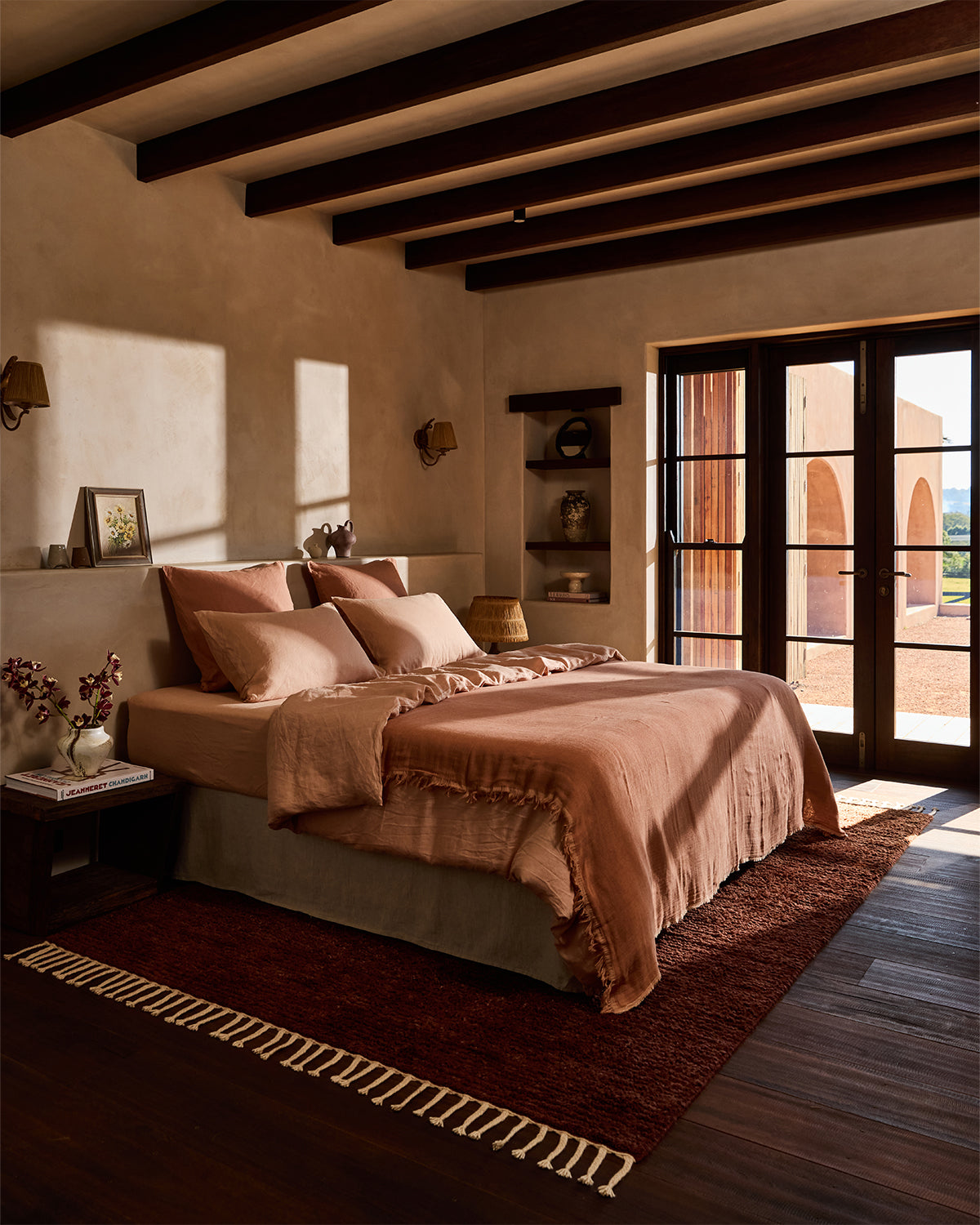 Terracotta & Hazelnut 100% French Flax Linen Muslin Throw - Image 2