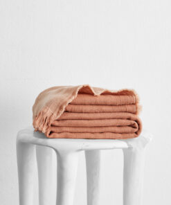 Terracotta & Hazelnut 100% French Flax Linen Muslin Throw