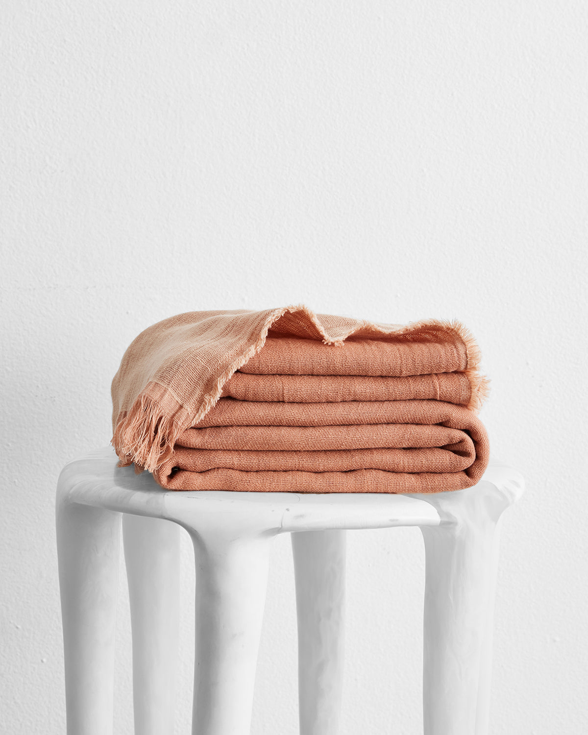 Terracotta & Hazelnut 100% French Flax Linen Muslin Throw