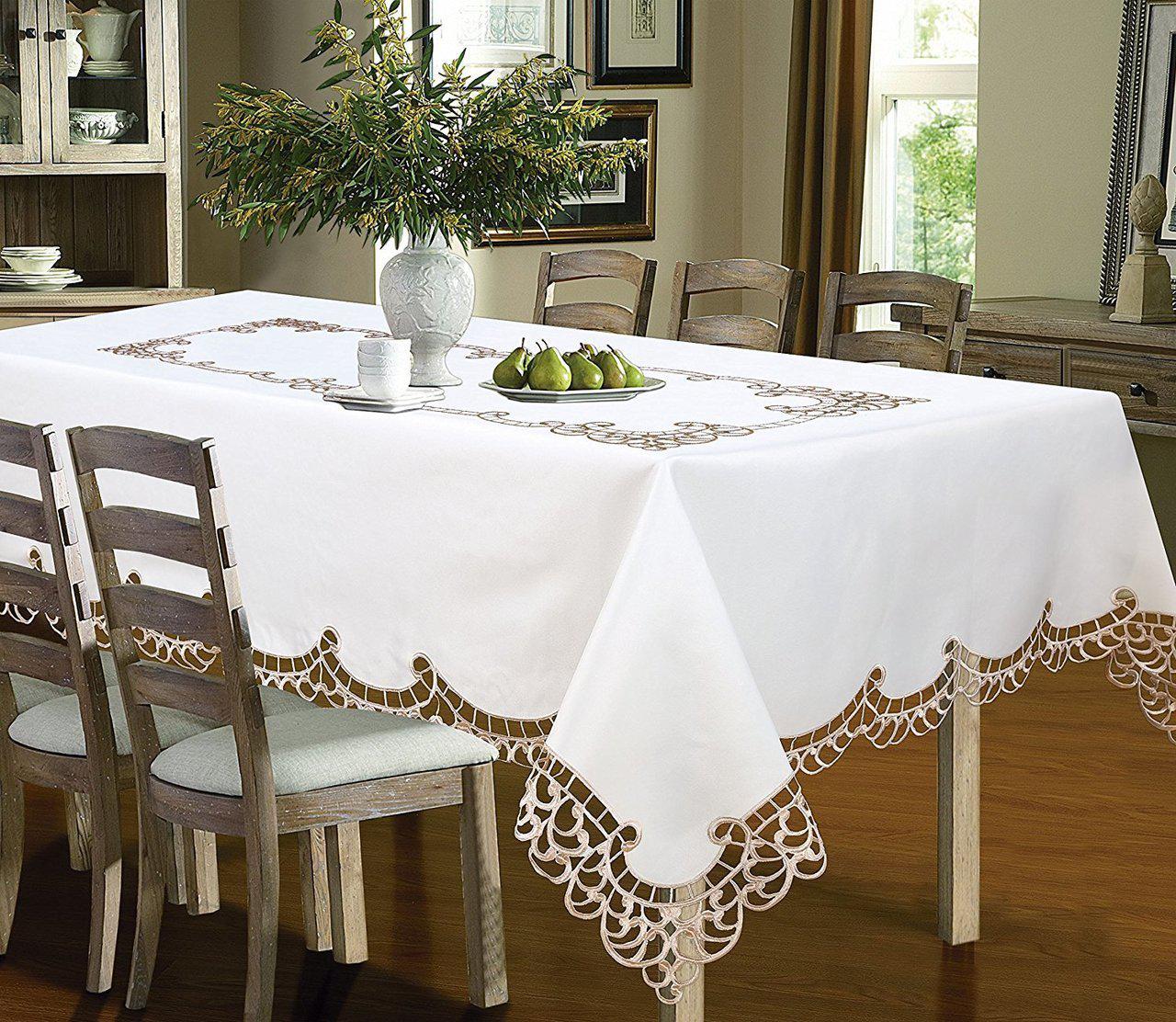 Holland Luxury Embroidered and Hand Cutwork Table cloth. Top Dinner Kitchen Table Cover - Image 2