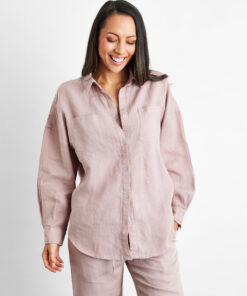 Lavender 100% French Flax Linen Long Sleeve Shirt