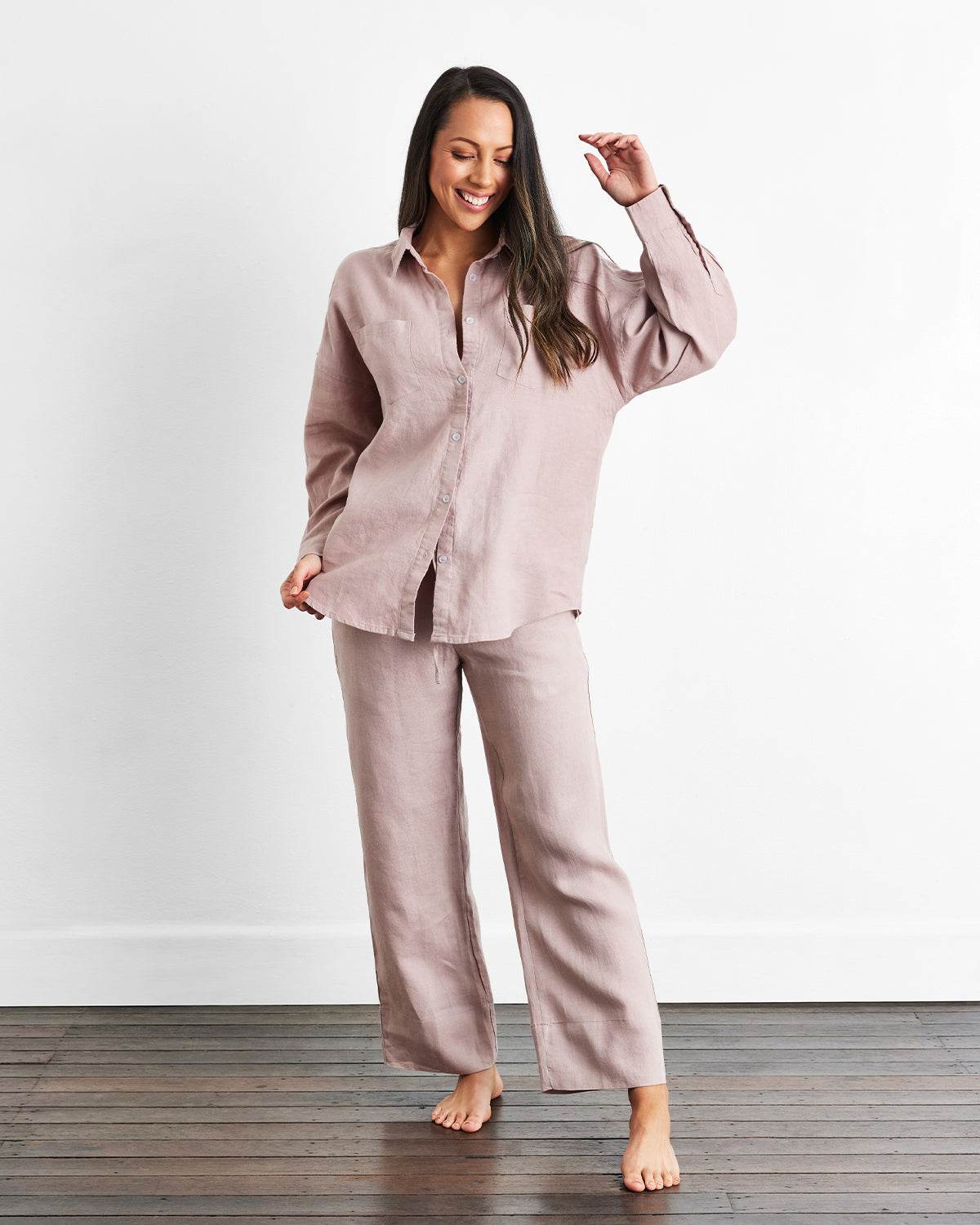 Lavender 100% French Flax Linen Long Sleeve Shirt - Image 2