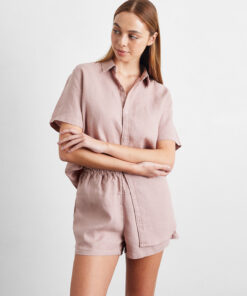 Lavender 100% French Flax Linen Short Sleeve Shirt