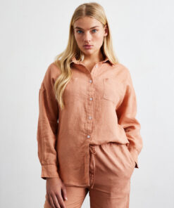 Hazelnut 100% French Flax Linen Long Sleeve Shirt