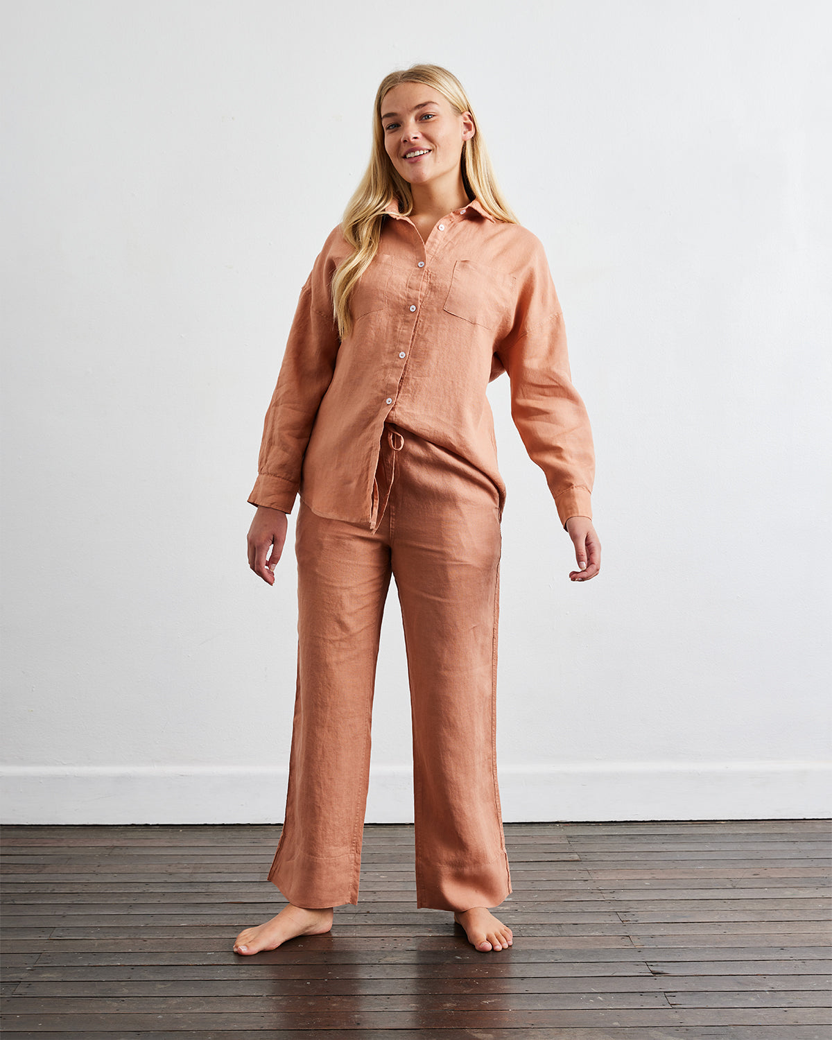 Hazelnut 100% French Flax Linen Long Sleeve Shirt - Image 2