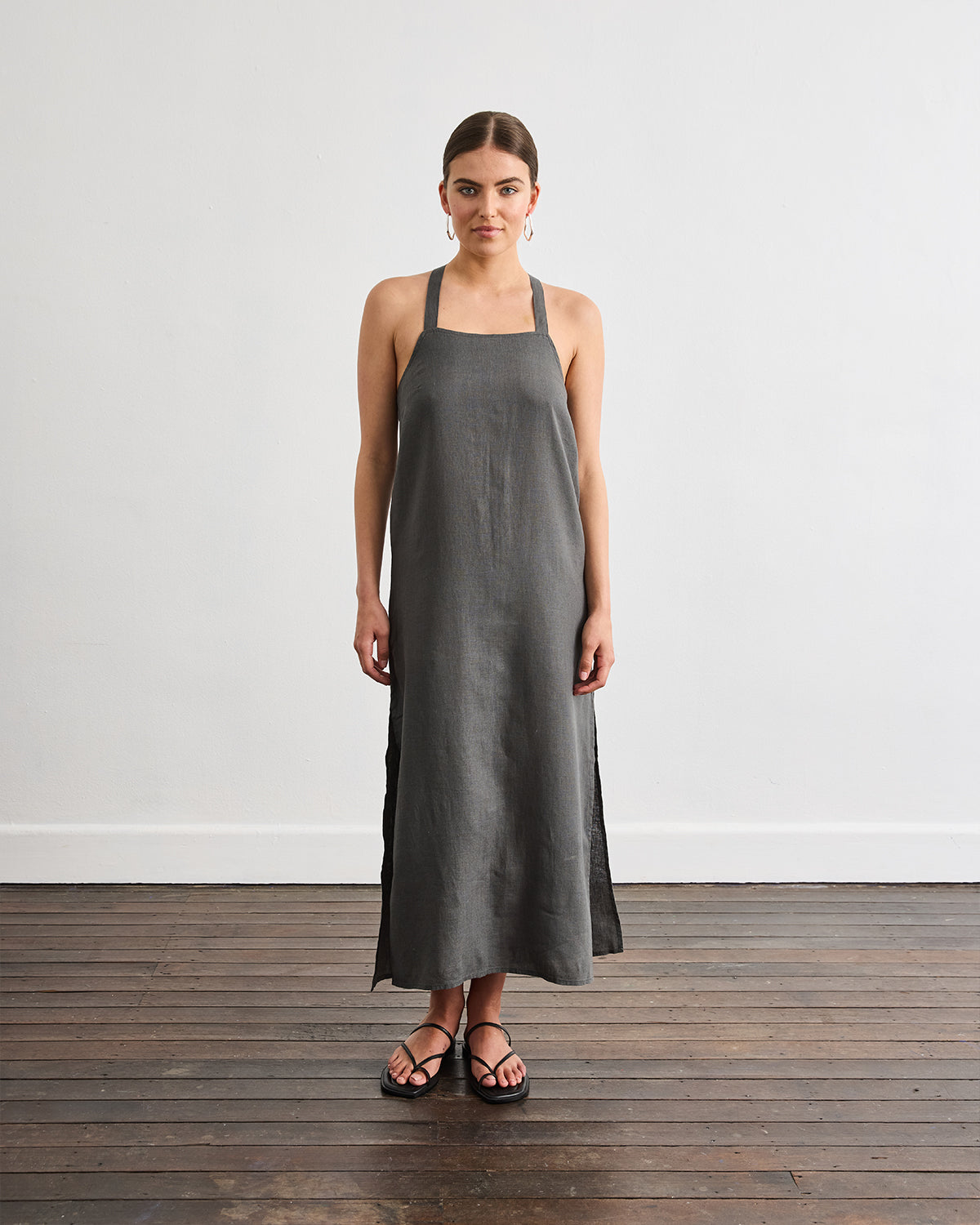 Boulevard Linen Maxi Dress in Charcoal