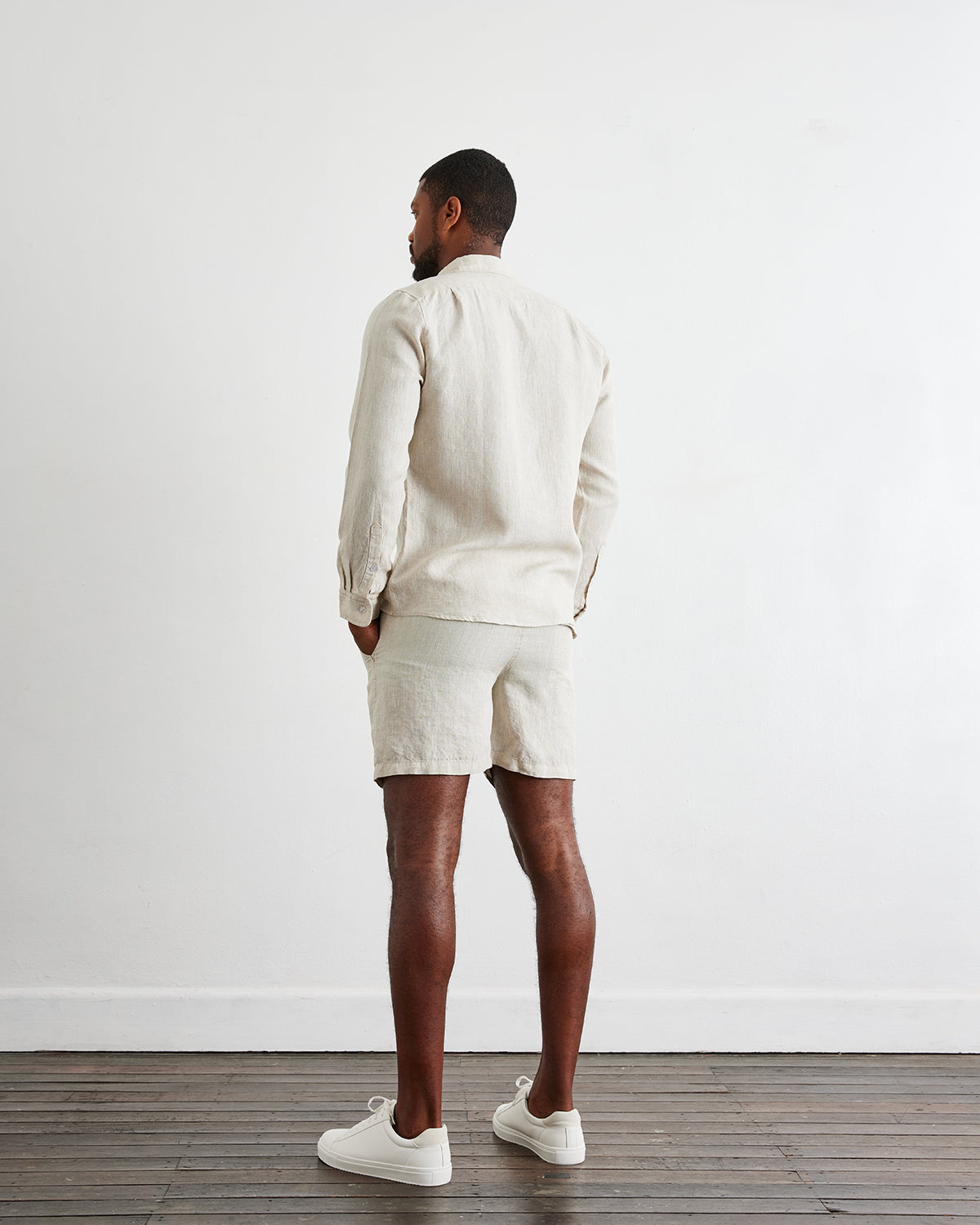 Oatmeal 100% French Flax Linen Men's Shorts - Image 4