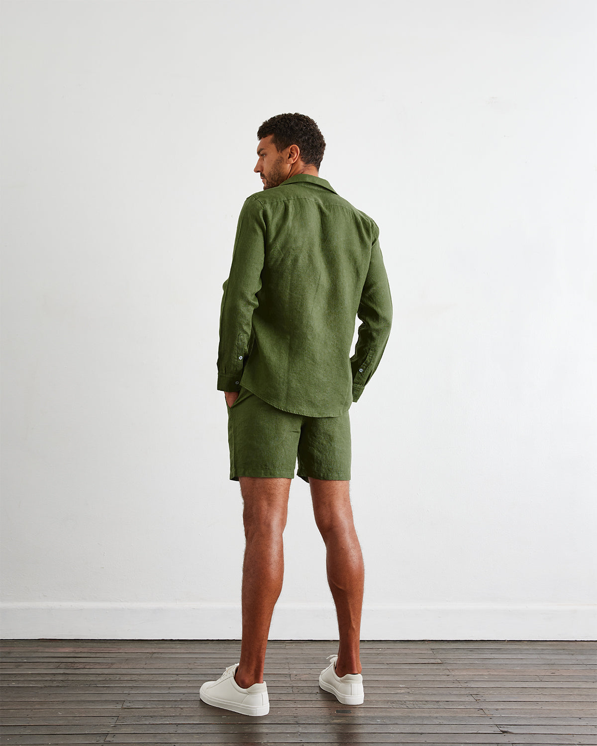Olive 100% French Flax Linen Men's Shorts - Image 4
