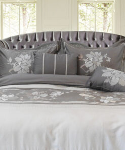 Embroidered Floral 100% Cotton Duvet Cover Set (5 Piece) Myra - Gray