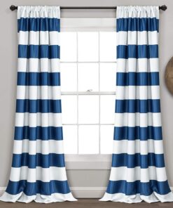 Navy Stripe Room Darkening 52 X 84 Inch Window Curtain ( Set of 2 )