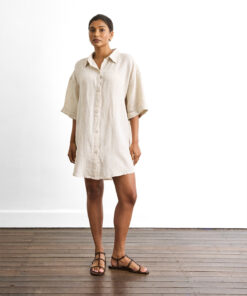 Villa Linen Shirt Dress in Oatmeal