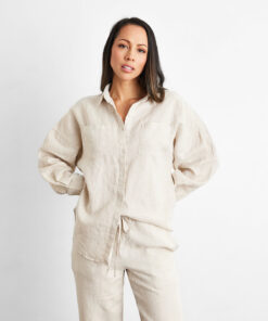 Oatmeal 100% French Flax Linen Long Sleeve Shirt