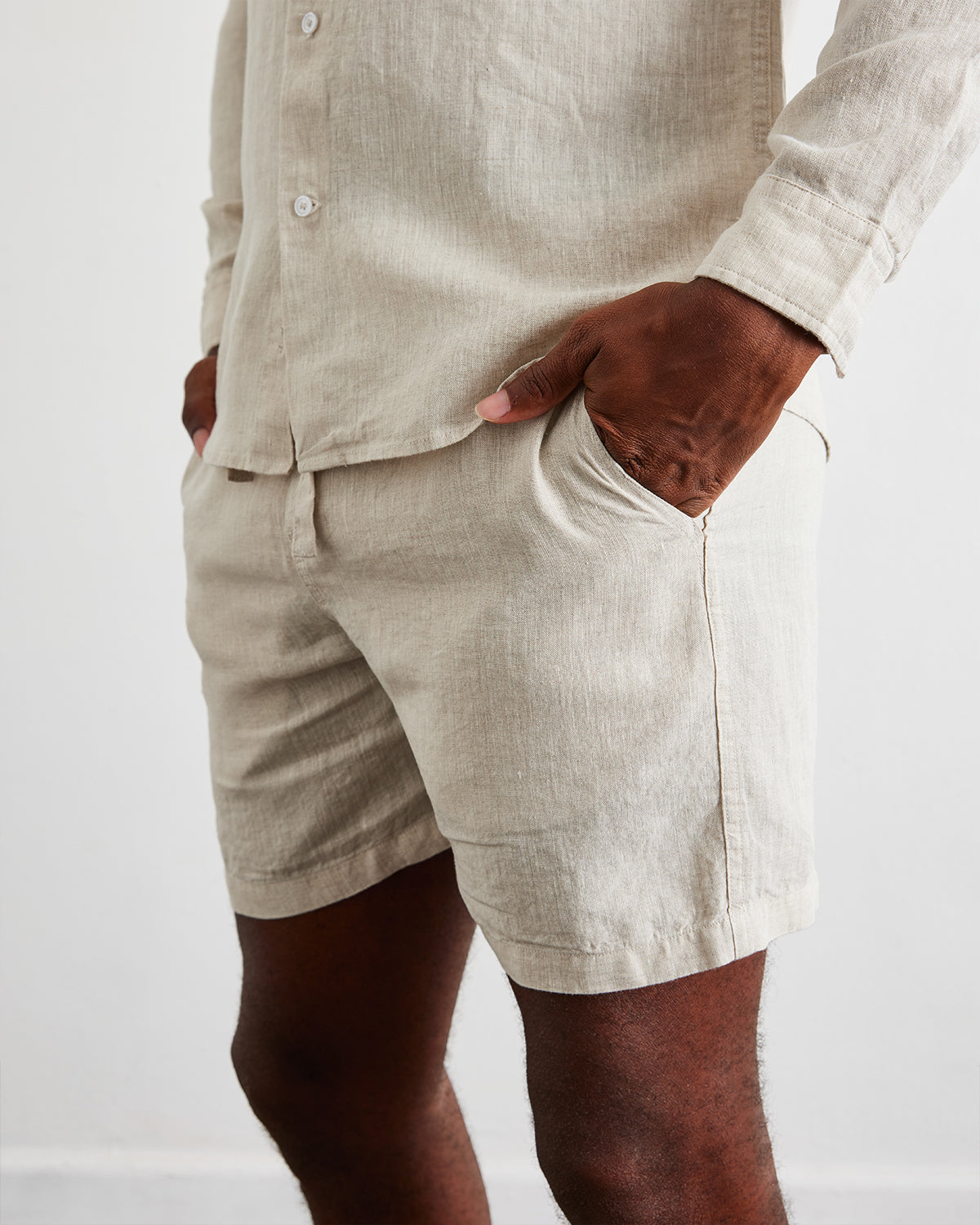 Oatmeal 100% French Flax Linen Men's Shorts - Image 3