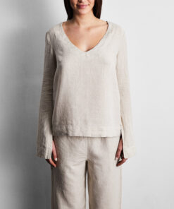 Oatmeal 100% French Flax Linen Top
