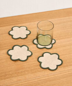 Oatmeal & Olive 100% French Flax Linen Petal Coasters (Set of Four)