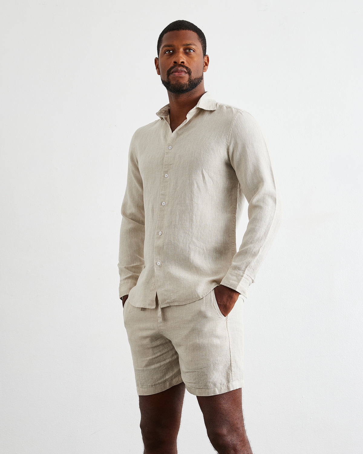 Oatmeal 100% French Flax Linen Men's Shorts