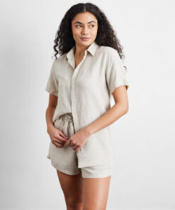 Oatmeal 100% French Flax Linen Short Sleeve Shirt