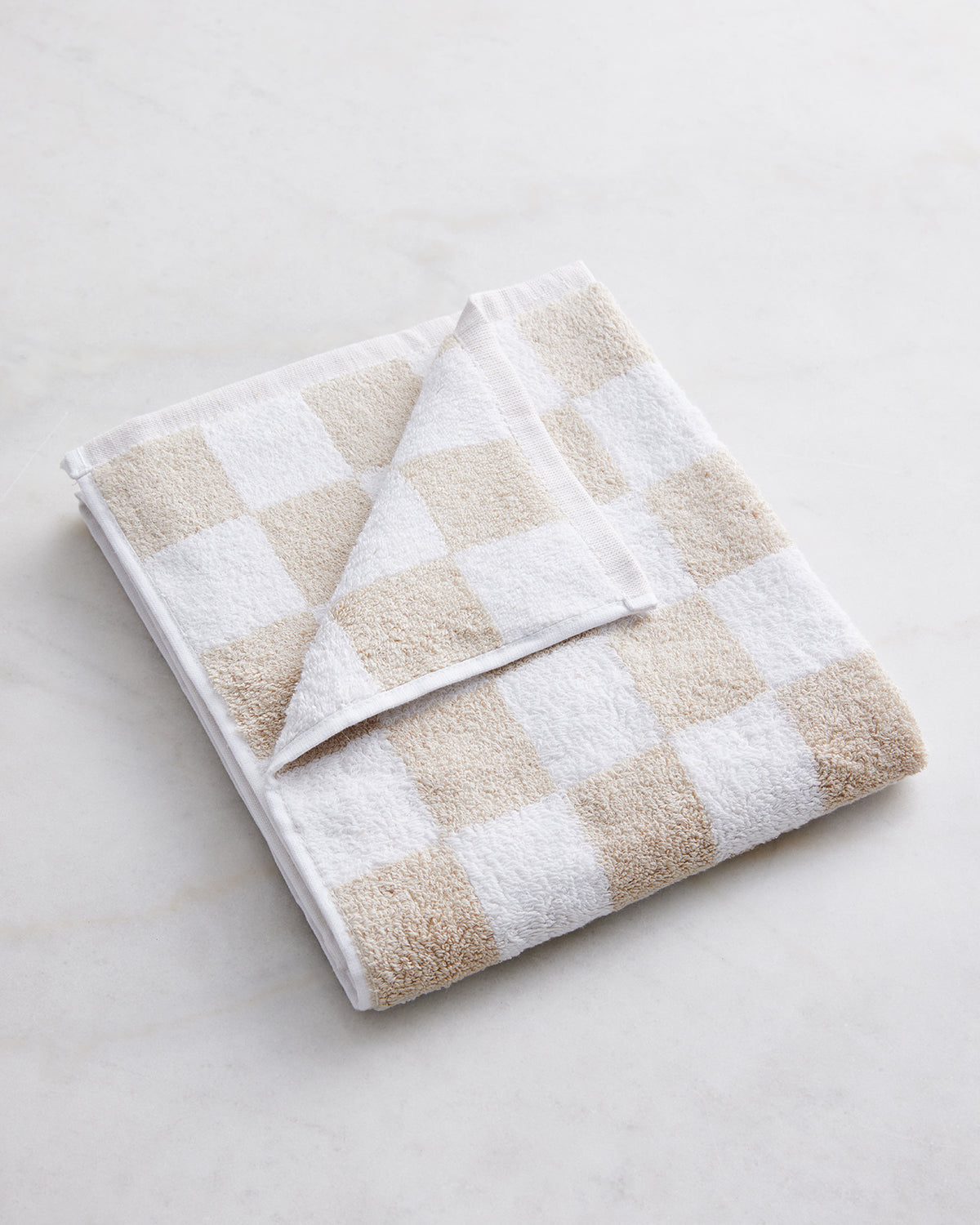 White & Oatmeal Check 100% French Flax Linen Terry Bath Mat - Image 3