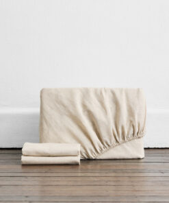 Oatmeal & White Stripe 100% French Flax Linen Fitted Sheet Set