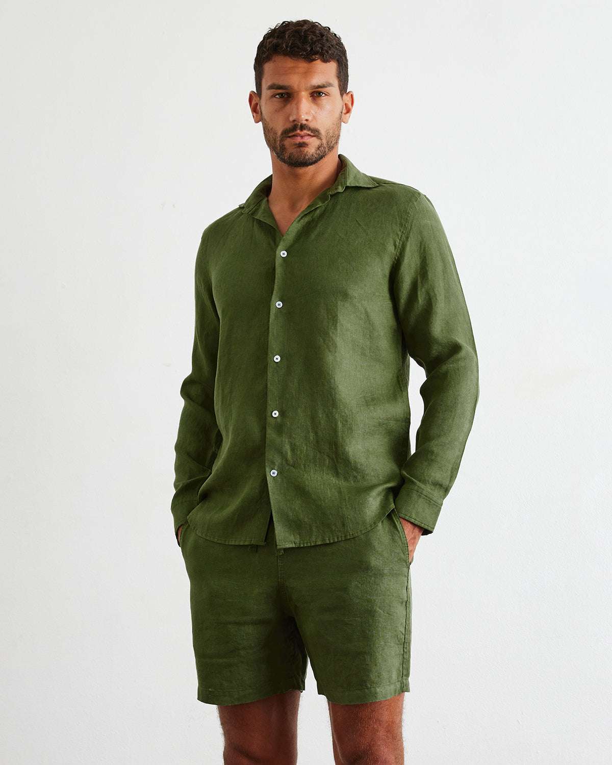 Olive 100% French Flax Linen Men's Shorts