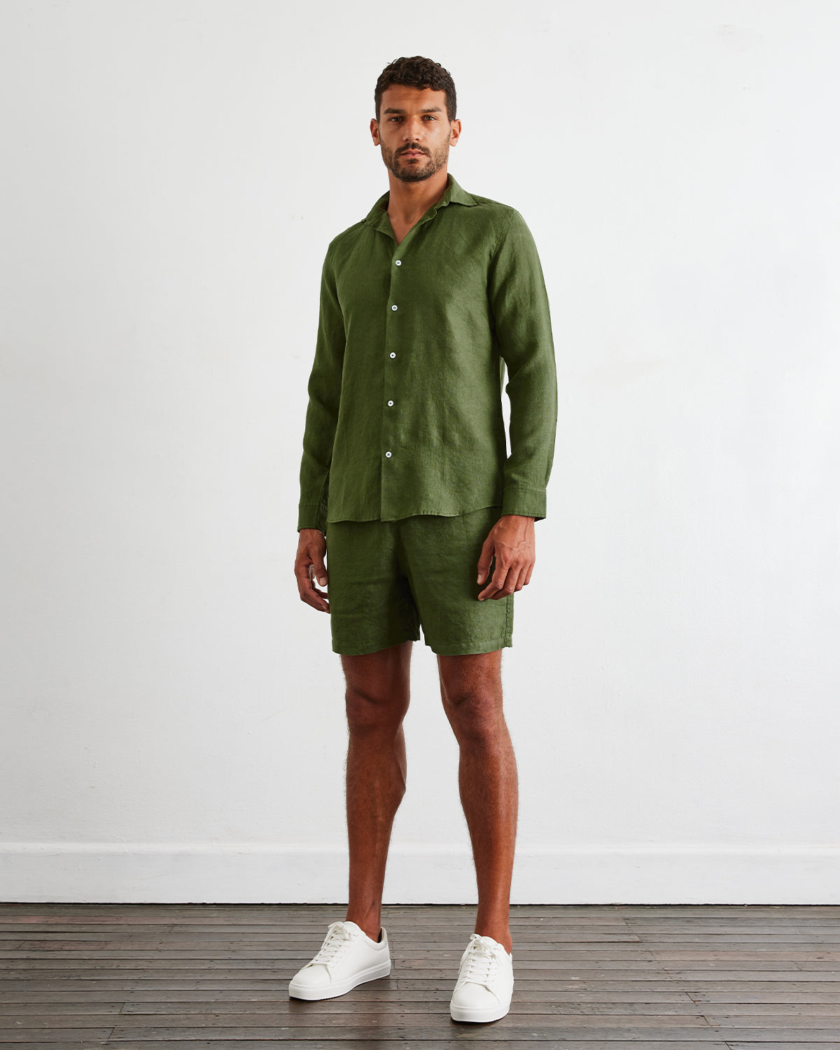 Olive 100% French Flax Linen Men's Shorts - Image 2
