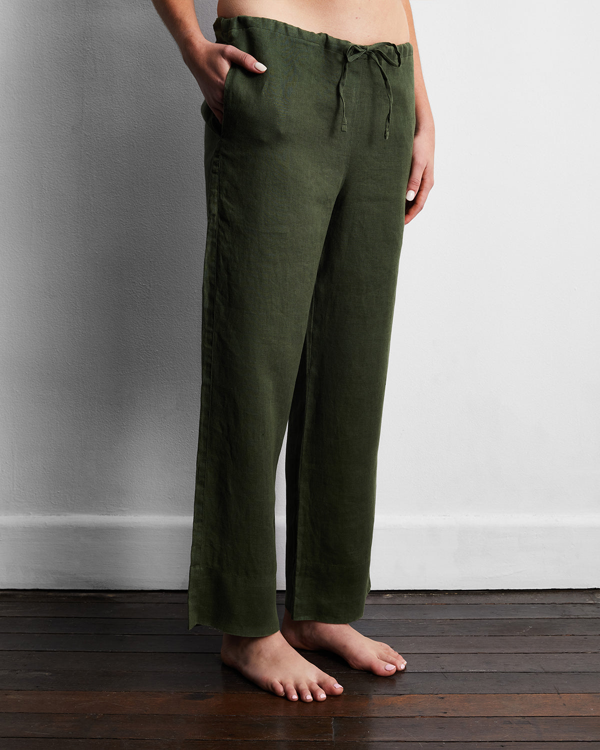 Olive 100% French Flax Linen Pants - Image 2