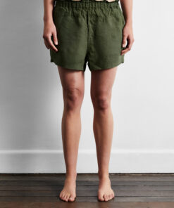 Olive 100% French Flax Linen Shorts
