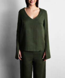 Olive 100% French Flax Linen Top