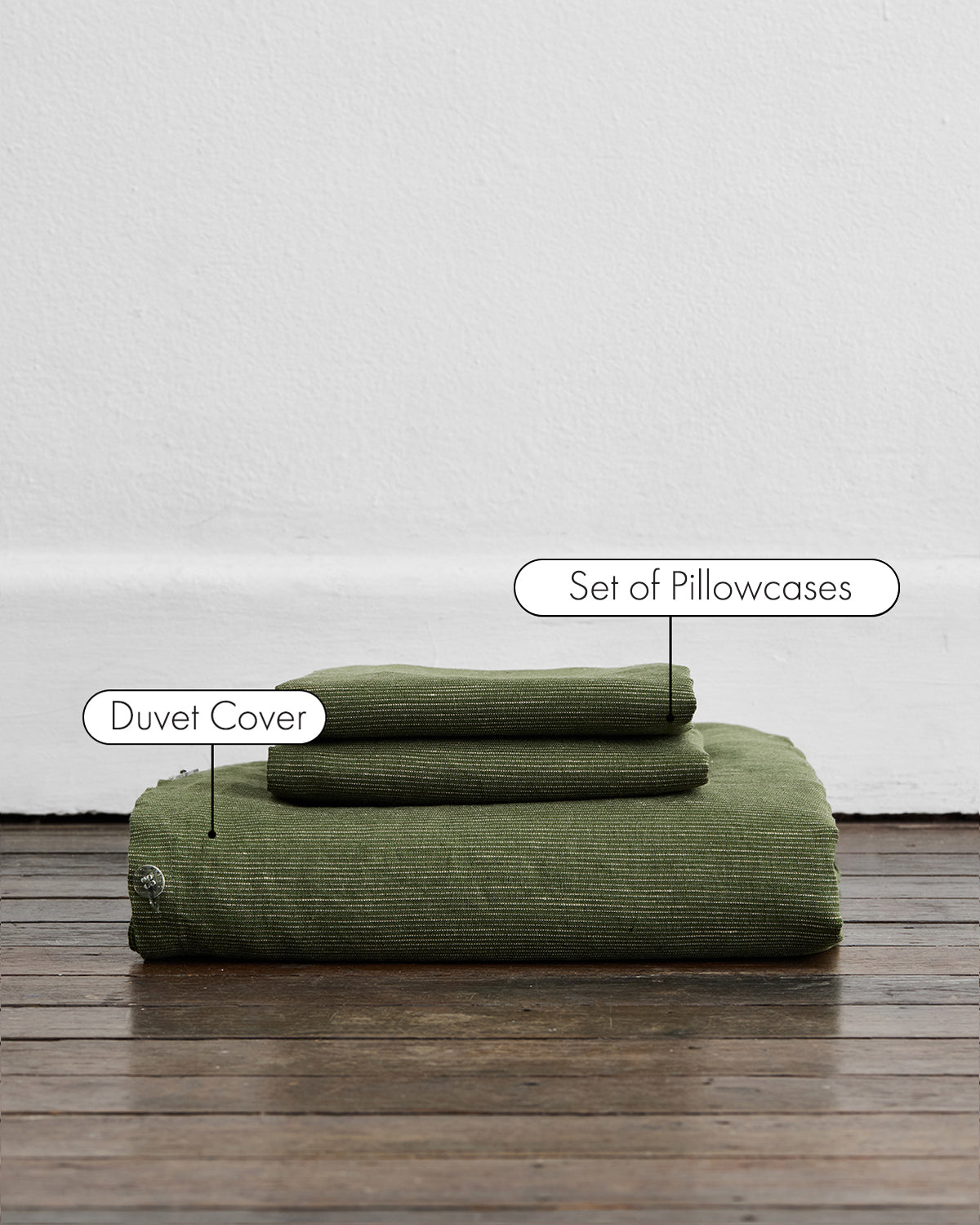 Olive Stripe 100% French Flax Linen Duvet Cover Set - Image 2