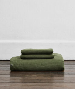 Olive Stripe 100% French Flax Linen Duvet Cover Set