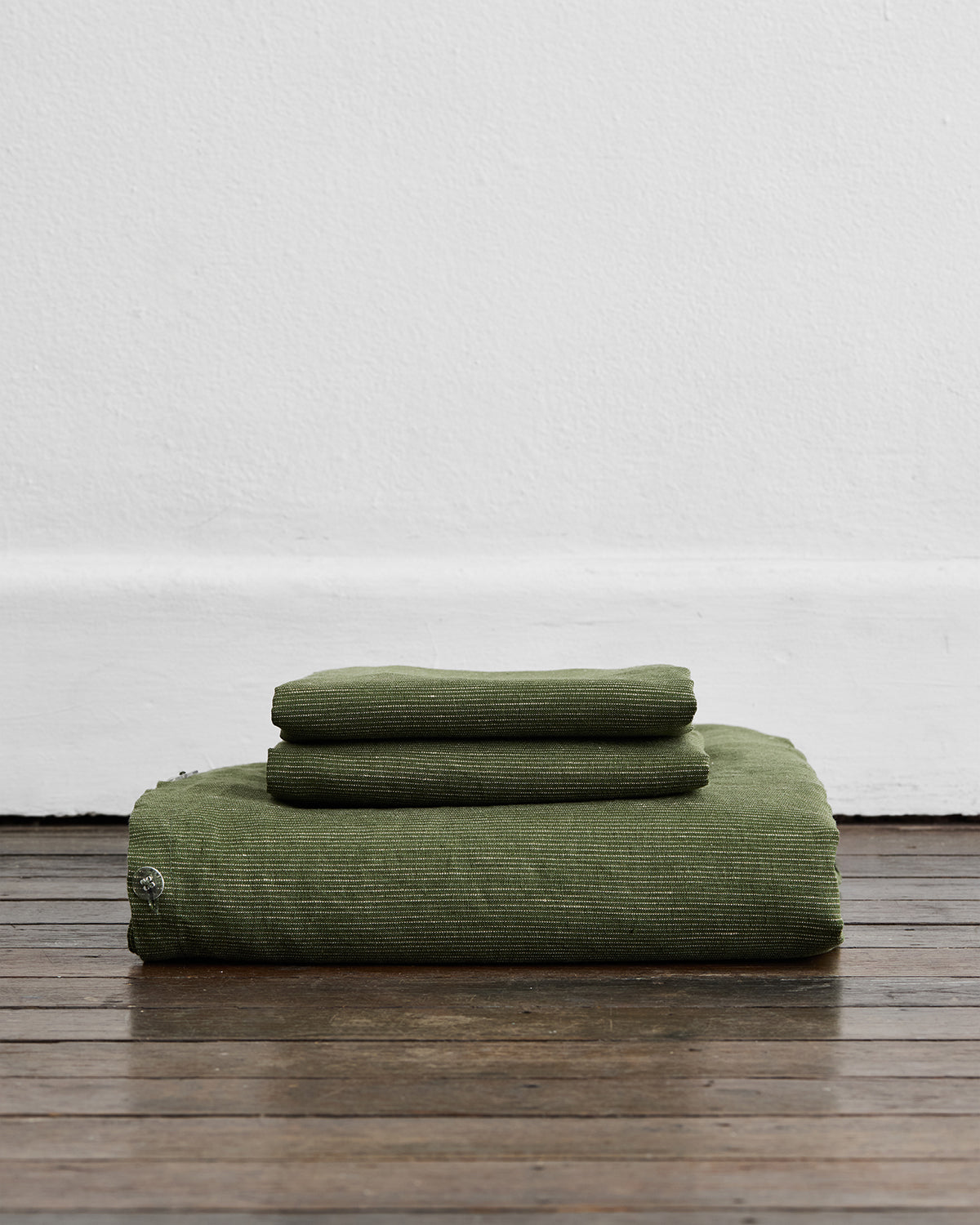 Olive Stripe 100% French Flax Linen Duvet Cover Set