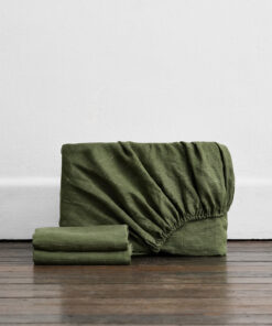 Olive Stripe 100% French Flax Linen Fitted Sheet Set