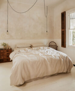 Oatmeal & White Stripe 100% French Flax Linen Bedding Bundle