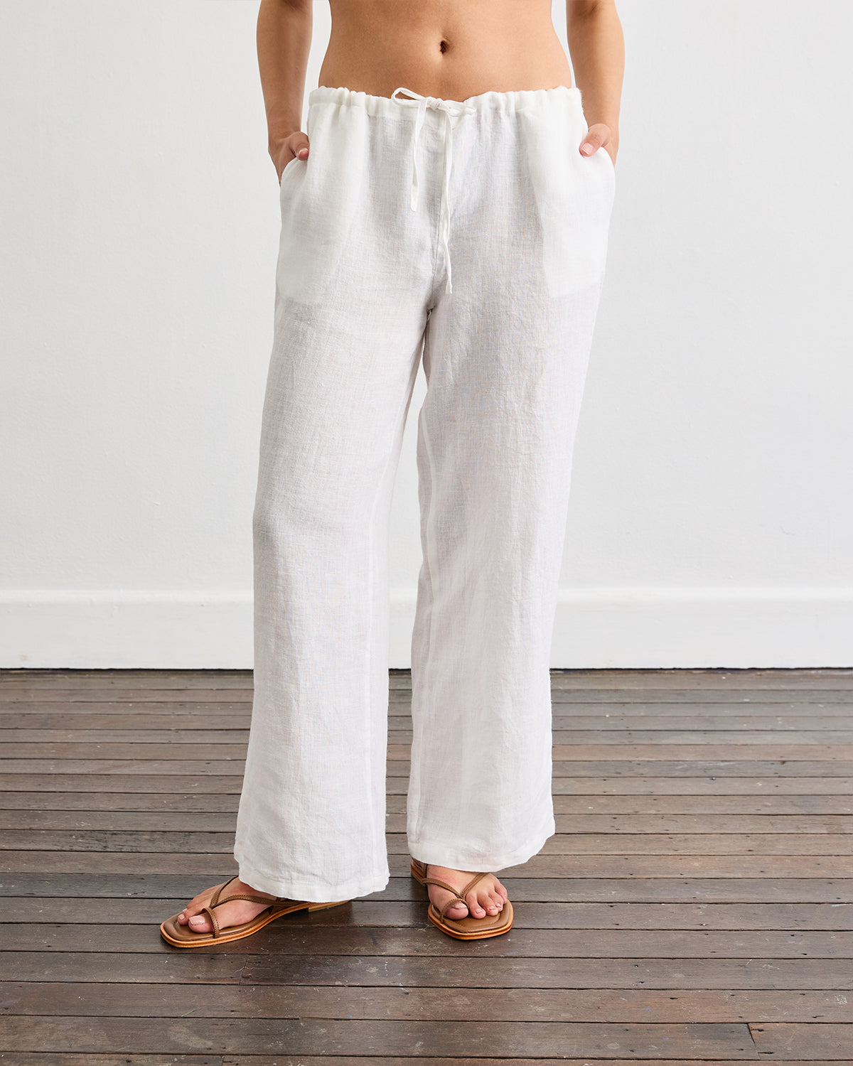 Lounge Linen Pants in White - Image 3