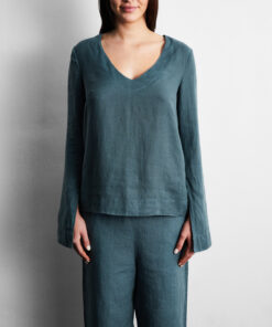 Petrol 100% French Flax Linen Top