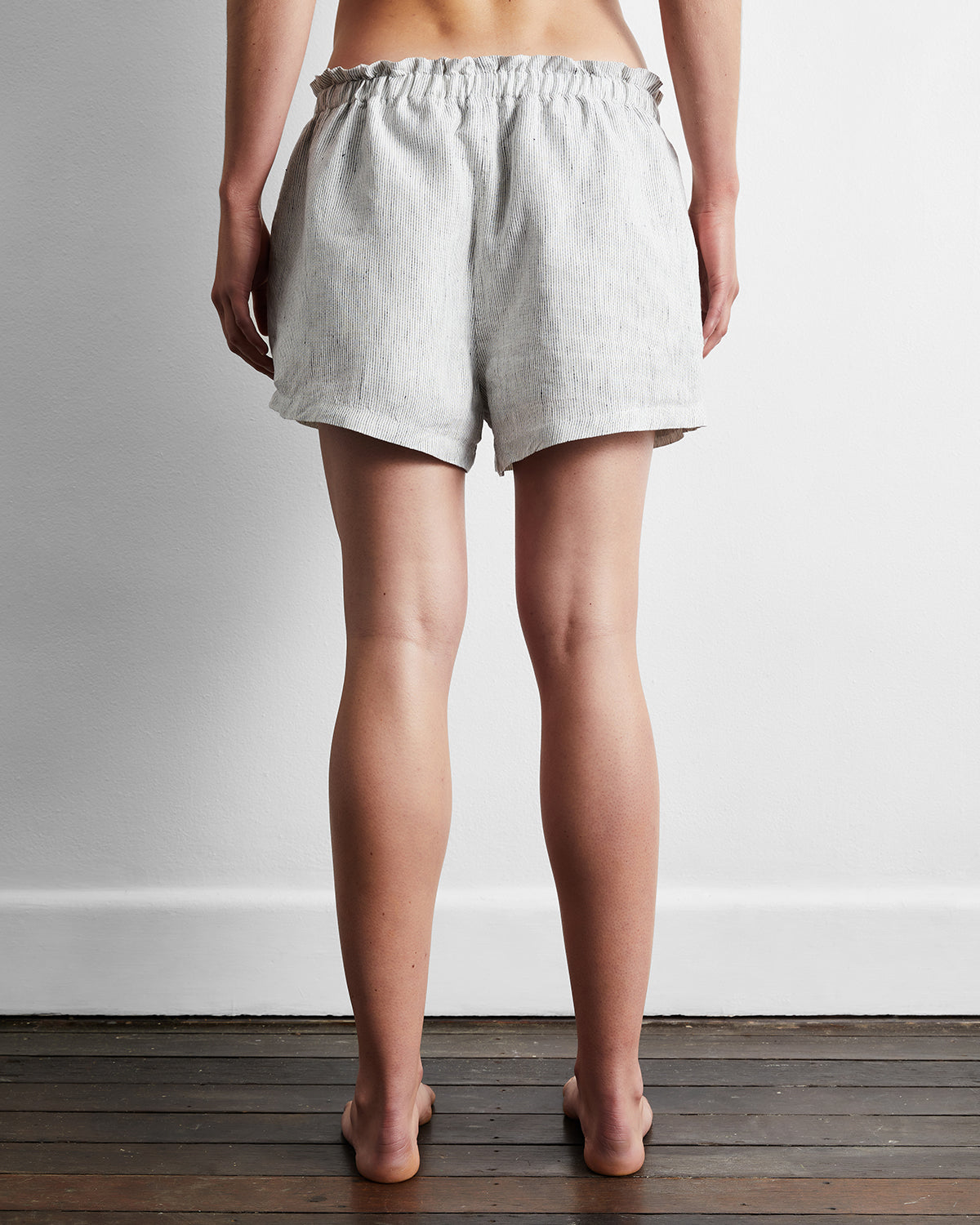 Pinstripe 100% French Flax Linen Shorts - Image 3