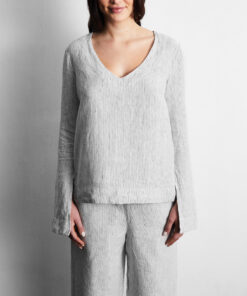 Pinstripe 100% French Flax Linen Top