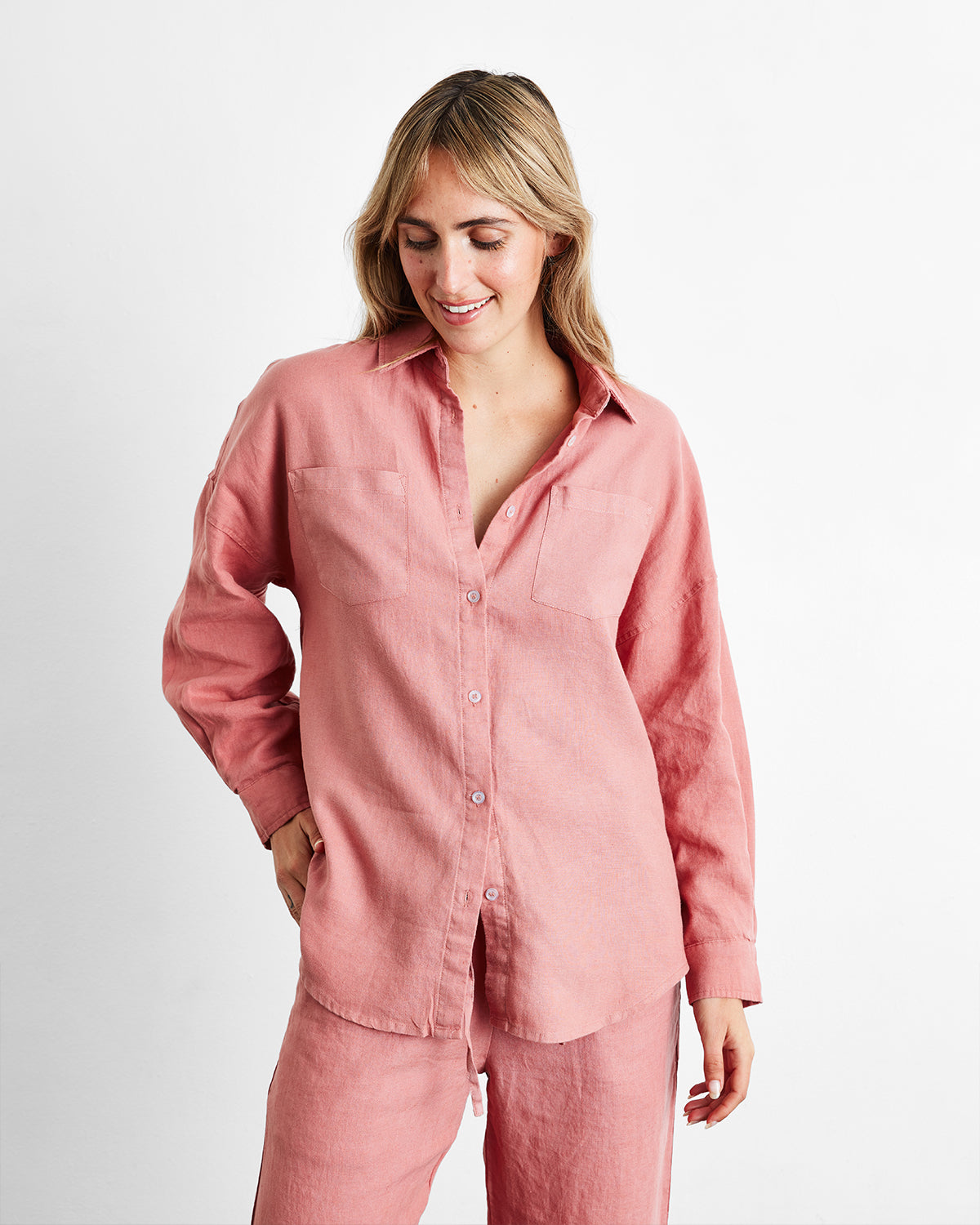 Pink Clay 100% French Flax Linen Long Sleeve Shirt