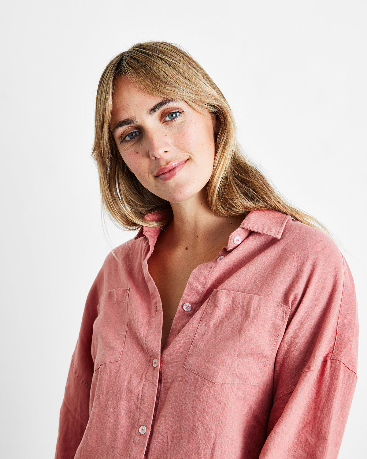 Pink Clay 100% French Flax Linen Long Sleeve Shirt - Image 2